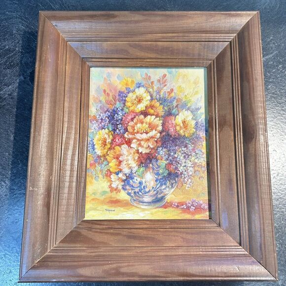 Maureen Tarazon OOAK Signed 1986 Garden Flowers Oil Painting 5x7 Canvas, Framed - Picture 5 of 14